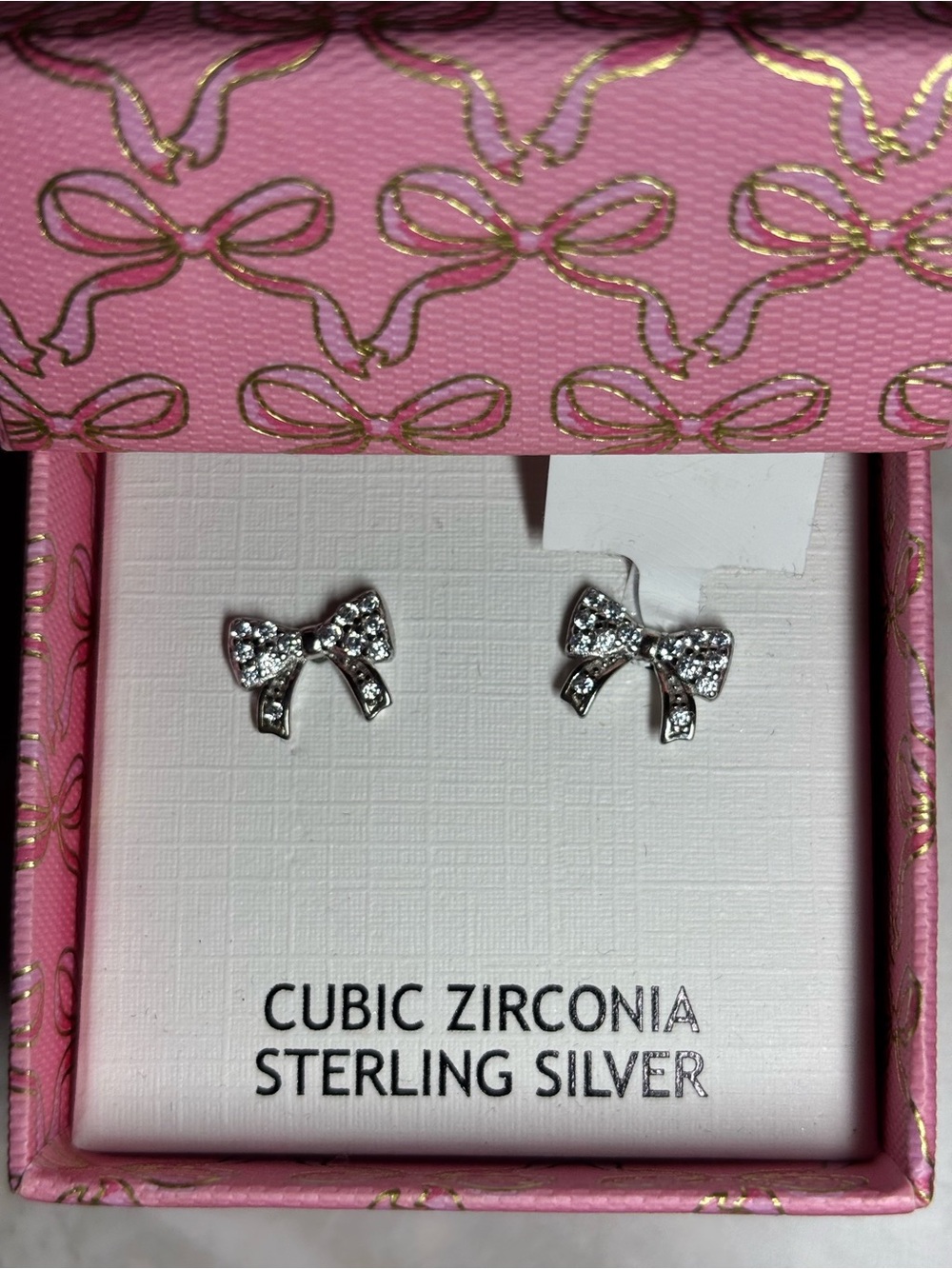 Sterling Silver Bow Stud Earrings with Cubic Zirconia - Silver